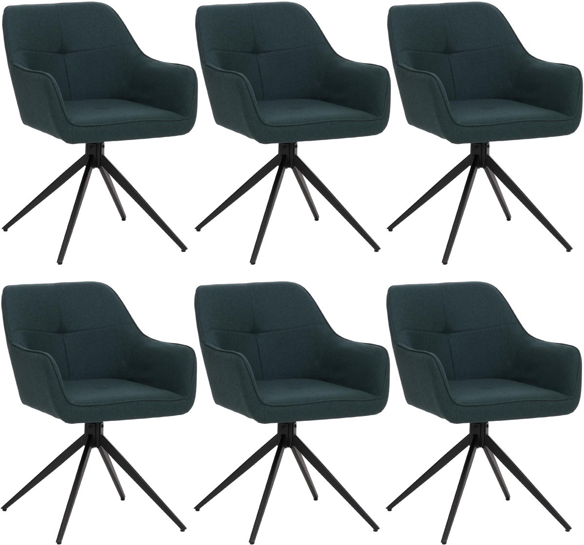 Set van 6 eetkamerstoel MCW-O47, keukenstoel armleuning, draaibaar met automatische terugvering, stof/textiel (270g/m²) ~ benzine