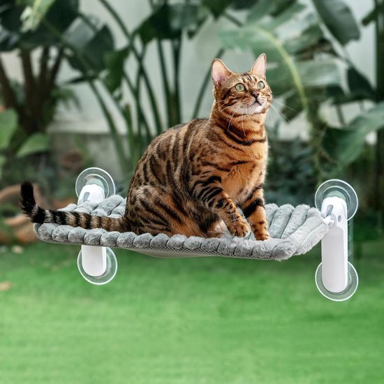 Fenster Kattenhangmat tot 25 kg, 55 x 35 cm, Khaki-kleur Versterkte raamhangmat met sterke zuignap, wasbaar hangbed