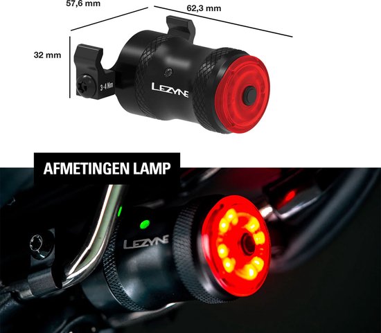 Lezyne Saddle AI Achterlicht - Fietsverlichting Achterlamp - AI Waarschuwing Remlichtfunctie - USB-C Oplaadbare Fietslamp - Veiligheidslampje - Fietsverlichting - 5 standen - Zwart — afbeelding 4