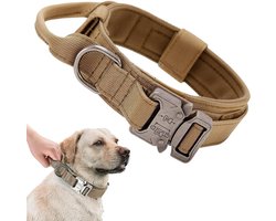 Verstelbare Tactische Hondenhalsband met Controlegreep en Gevoerde Breed Nylon Band voor Training en Jacht met Sterke Metalen Gesp - Maat L, geschikt voor Middelgrote en Grote Honden