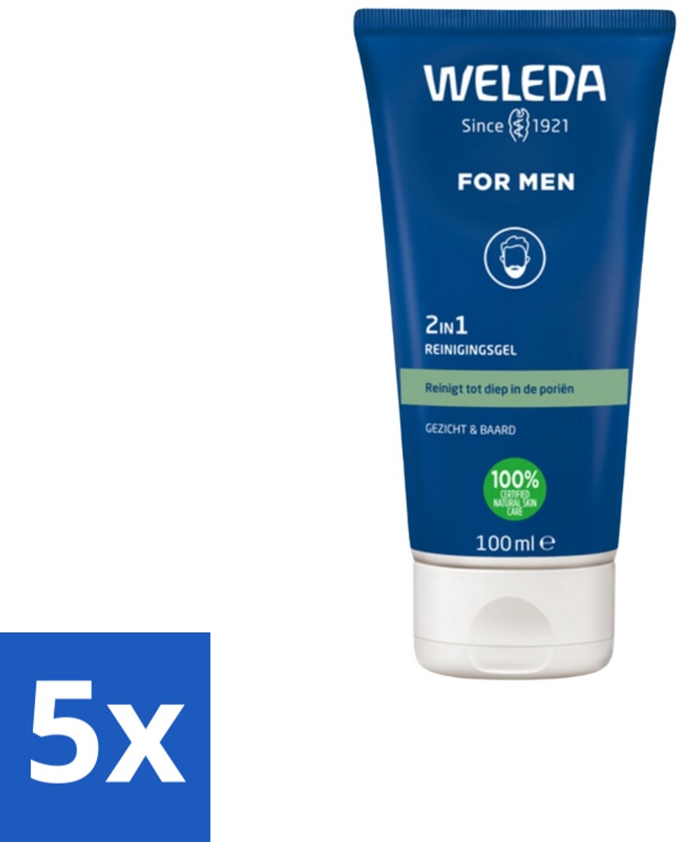 WELEDA - Reinigingsgel & Baardwash 2‑in‑1 Men - 100 ml - Bulkverpakking - 5 stuks