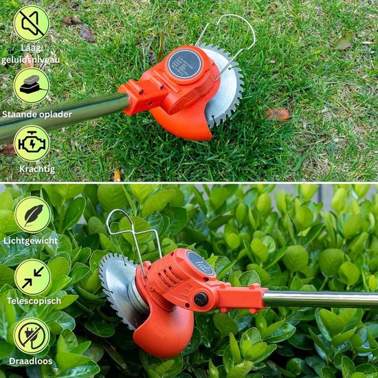 MKSS® Zweefmaaier - Bosmaaier Electrisch - Grastrimmer met Accu - Grasmaaier - Handmaaier met Wielen - Rood van MKSS — afbeelding 4