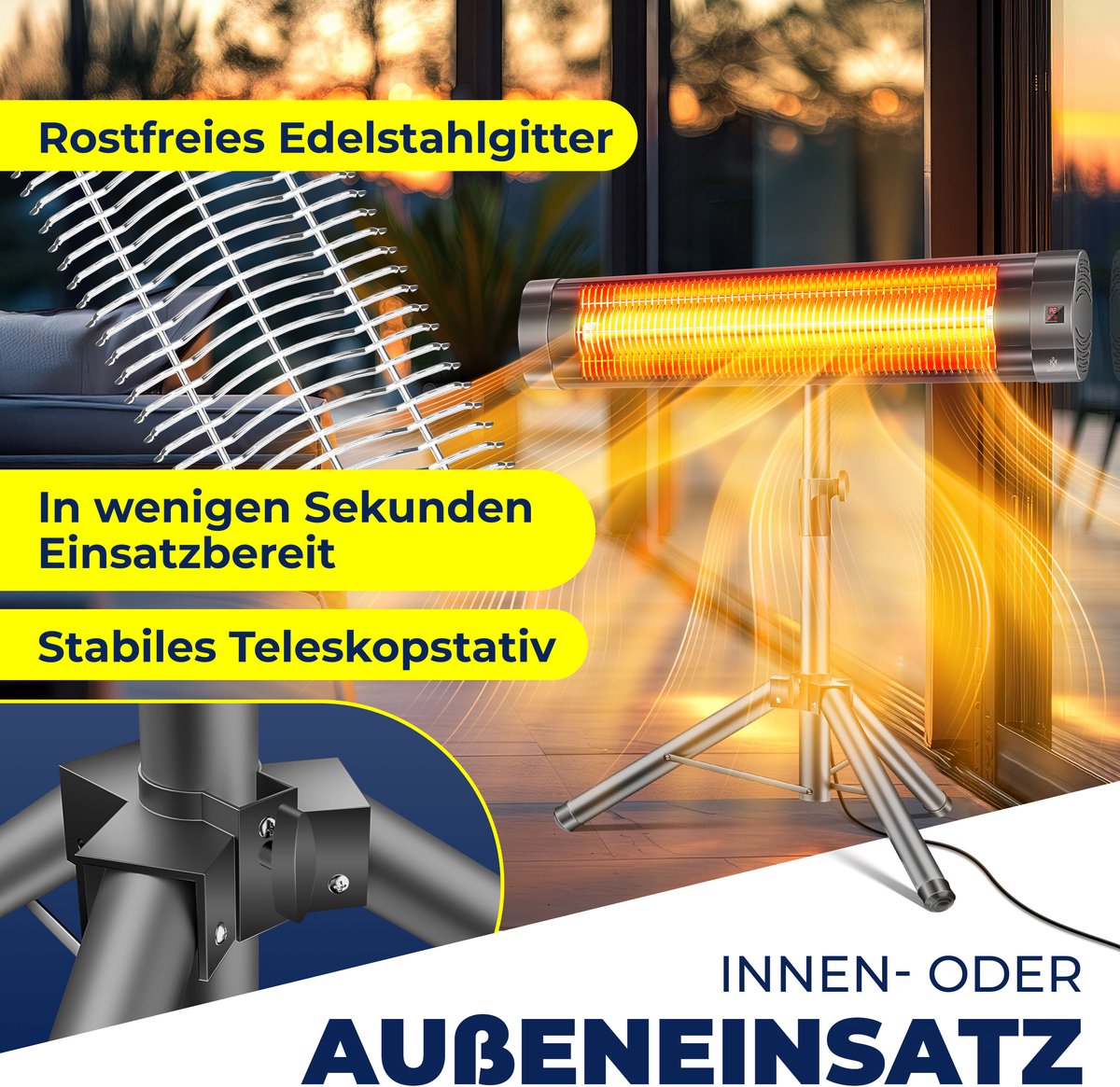 KESSER Terrasverwarmer Elektrisch 2500 W Staand - Infrarood Heater voor Buiten, Hoogte Verstelbaar, met Afstandsbediening en Hoes - Antraciet – foto 7