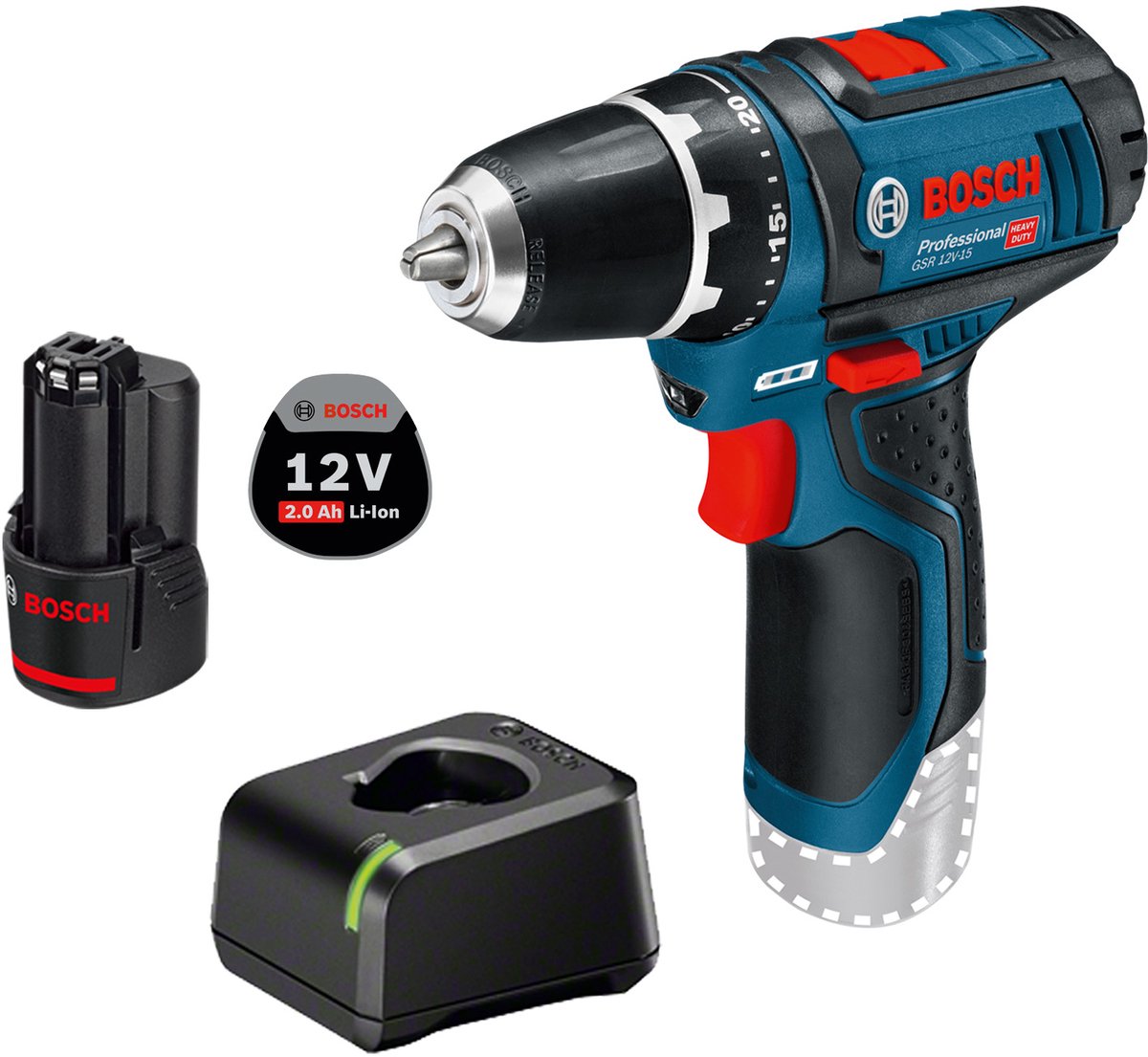 Bosch accuboormachine GSR 12V-15 / 1x 2.0 Ah accu + lader