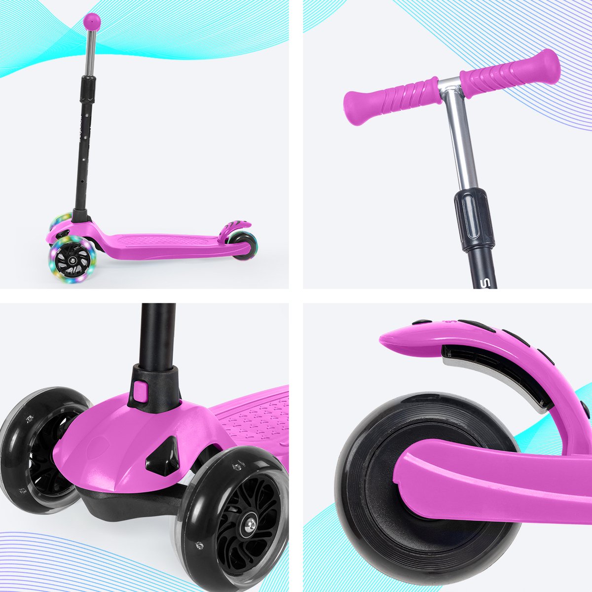 LifeGoods TurboRide Kinderstep - Step 5-8 Jaar - 3 Lichtgevende LED Wielen - Hoogte Verstelbaar - Jongens/Meisjes - Roze — afbeelding 6