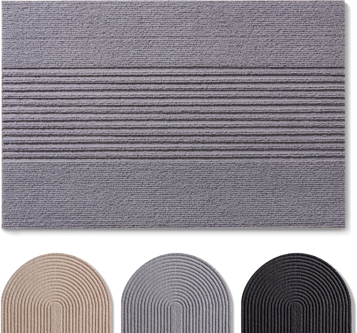 Blumtal Japandi Deurmat - Anti-slip - Polyester 40 x 60 cm - Grijs - Gestreept Grijs Gestreept