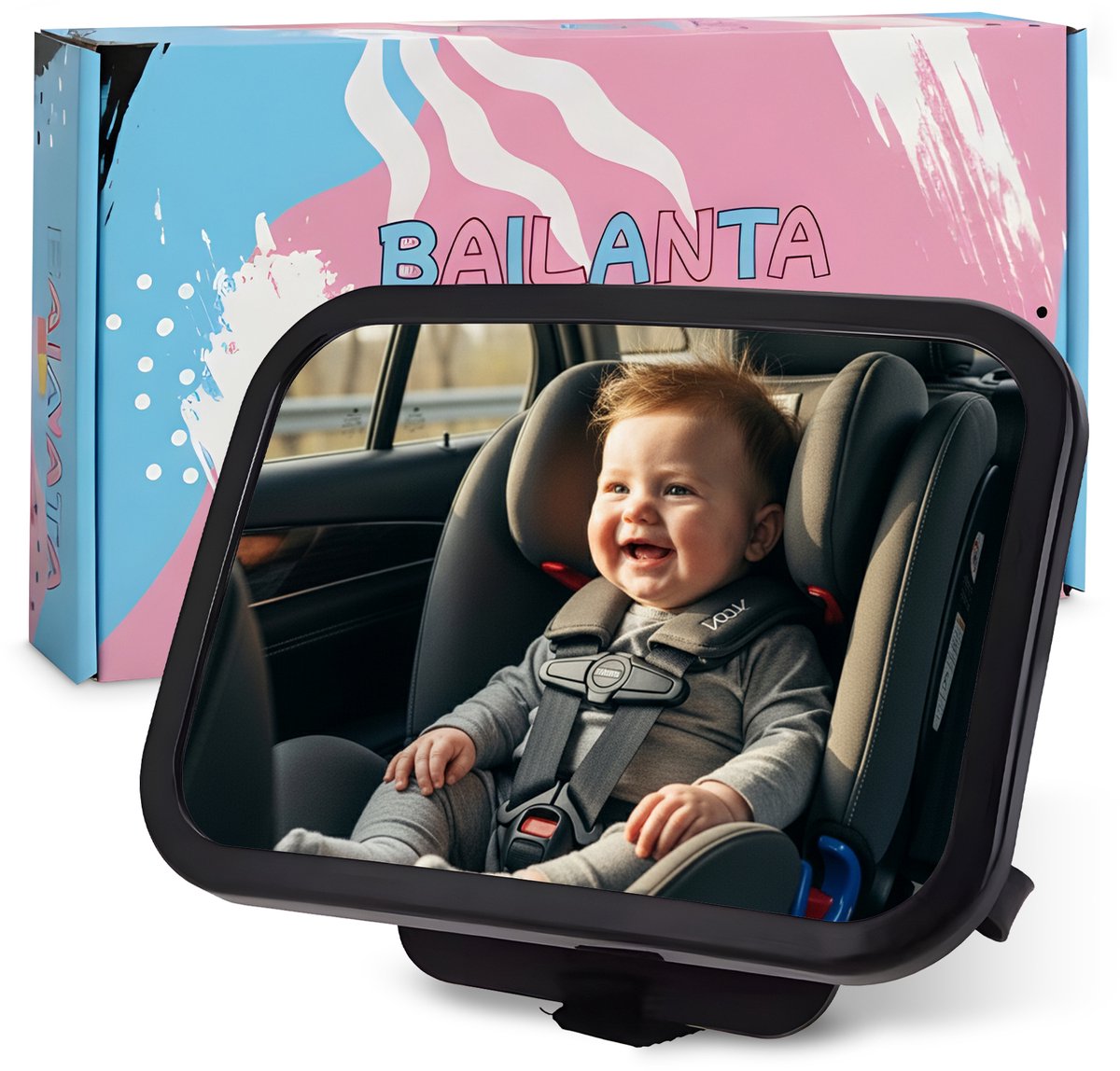 Bailanta® Baby Autospiegel Verstelbaar - Achterbank Spiegel Baby - 360° Draaibaar - Onbreekbaar - Extra Grote Kijkhoek - Universeel voor Auto