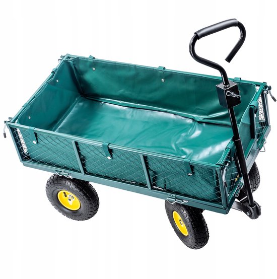 KADAX Nettuinwagen met afneembaar zeil, draagkracht 300 kg, bolderkar van gepoedercoat staal, handkar met antislipgreep, tuinwagen, transportwagen (120 l, groen/zwart) van Merkloos — afbeelding 2