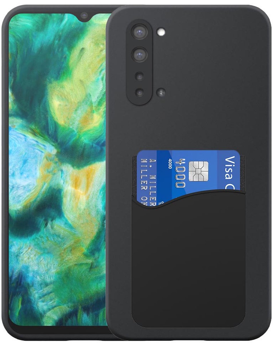 Geschikt voor Oppo Find X2 Lite Telefoonhoesje met Siliconen Pasjeshouder - Flexible Back Cover Case Siliconen TPU with Silicone Cardslot - Zwart - Smartphonica geschikt voor Oppo Find X2 Lite