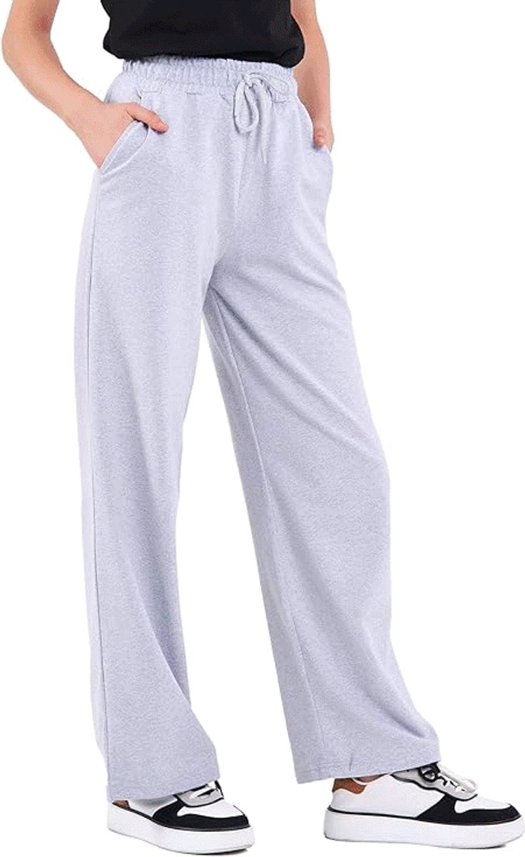COMEOR - Joggingbroek voor dames - lange katoenen trainingsbroek - losse sweatpants met elastische tailleband en rechte pijpen - Grijs - 2XL