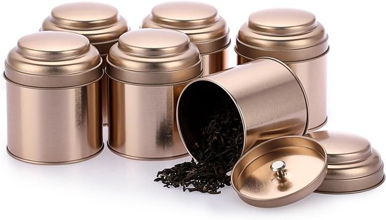 Thelau - Set van 6 losse theeblikjes met luchtdichte metalen containers voor thee - opslag van losse bladeren, keukenkruiden en voedsel