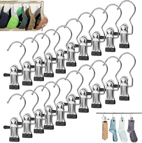 Thelau - Crochets de serrage 20 pièces Acier inoxydable, Suspensions de bottes, Antidérapant, 360° Rotatif - Convient pour Vêtements, Pantalons, Chaussures - Accessoires de Garde-robe