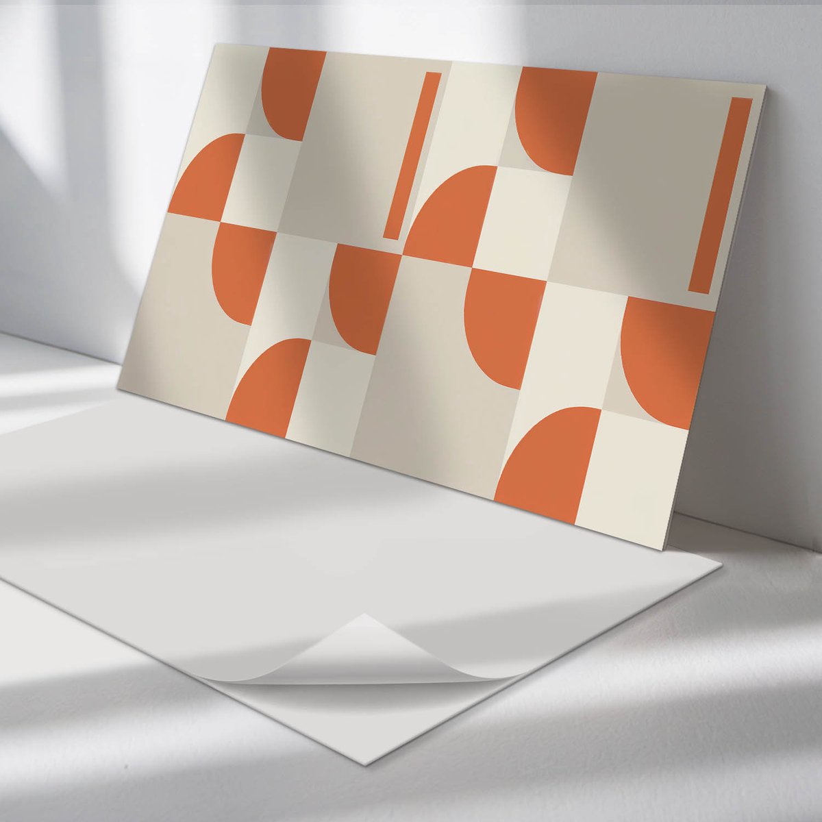 Wallfluent Vinyl Tegels - Abstracte Vormopstelling Vinyl Vloer Tegels - 60 cm x 30 cm - Oranje PVC Tegels - 6 stuks - Rechthoek PVC Tegels - Abstractie Plaktegels - Zelfklevende Vinyl Tegels - Plaktegels Keuken en Badkamer