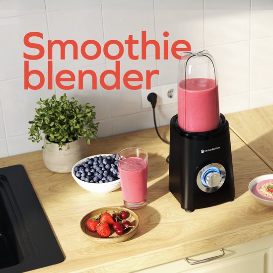 KitchenBrothers Smoothie Blender - 2-in-1 - Blender to Go - 4 Bekers - Smoothie Maker To Go - Mini Blender - Zwart van KitchenBrothers — afbeelding 2