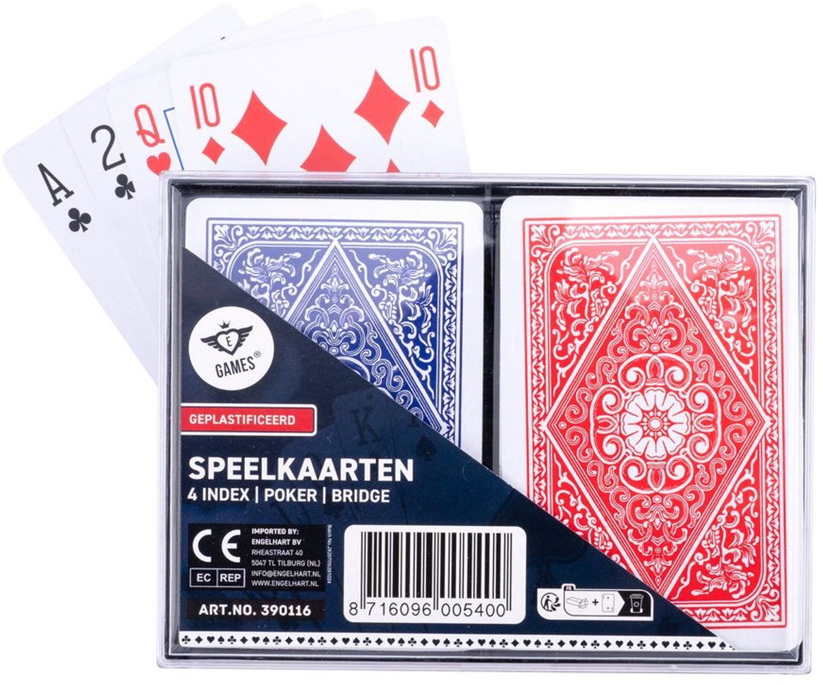 Longfield Speelkaarten – 2 Sets in Kunststof Doosje – 4 Indexen – Duurzaam Kaartspel voor Familiespel & Gezelschapsspellen – Engelhart — afbeelding 3