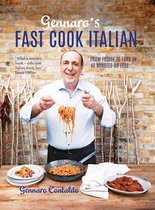 Gennaro's Fast Cook Italian kookboek met Gennaro Contaldo die spaghetti vasthoudt. Tekst: 'Gennaro's FAST COOK ITALIAN'.
