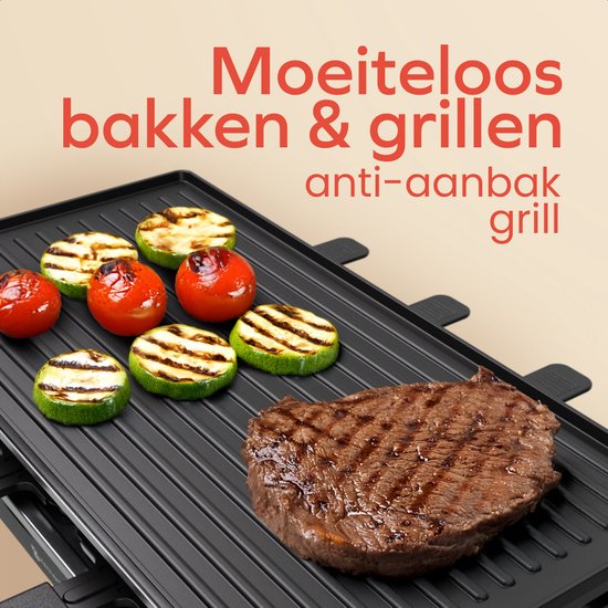KitchenBrothers Gourmetstel - 1500W - Gourmetplaat 8 Personen - BPA-vrij - Set met Pannetjes en Spatels - 46,5 x 23 cm - Zwart — afbeelding 3