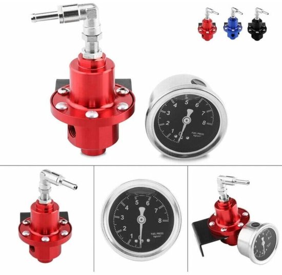 Auto aangepaste verstelbare brandstofdrukregelklep, aluminiumlegering brandstofbooster, drukregelaar met manometer (rood) van Merkloos — afbeelding 4