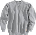 Grijze crewneck sweater van Carhartt met V-detail bij de nek en een Carhartt-label op de heup.