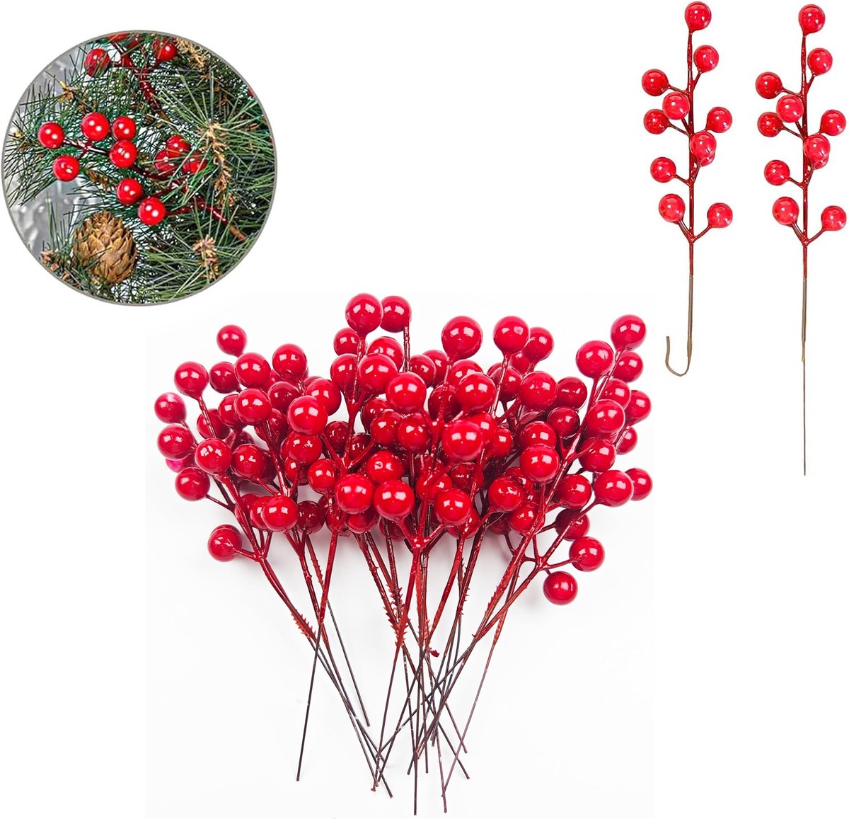 Decoratie Kerst - 10 stuks - Rode besjes - 9 inch - Kersttak - Kerstkrans - Kerststuk DIY - Kerstboomversieringen - Guirlande foam bessen - Woondecoratie - Decoratieve hanger - Feestdagen - Rood