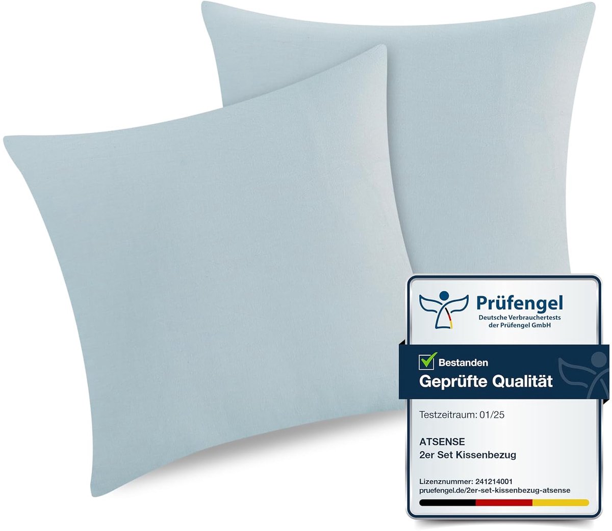 ATsense Kussensloop 40x40 cm - 100% katoen - Oeko-Tex gecertificeerd - casual linnenlook Blauw