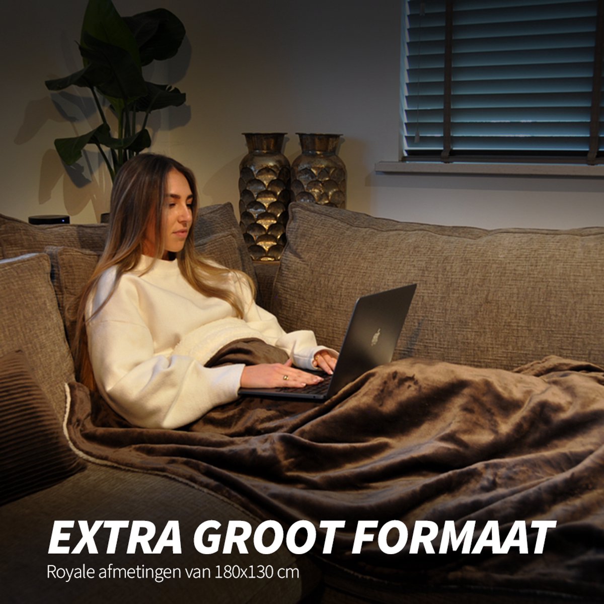 FlowMotion Luxe XL Elektrische Warmtedeken 180x130cm - Bruin/Wit - Elektrische Deken met 9 Warmtestanden - Bovendeken met Timer – Verwarmde Deken 160W – Fleece Verwarmingsdeken – foto 6