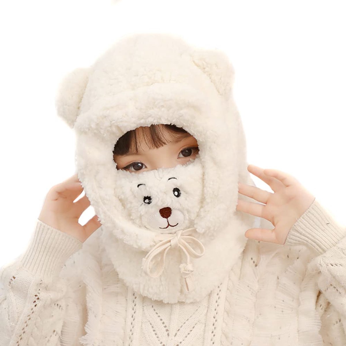 Baby Knitted Hat + Loop Scarf - Pluche - Maat S
