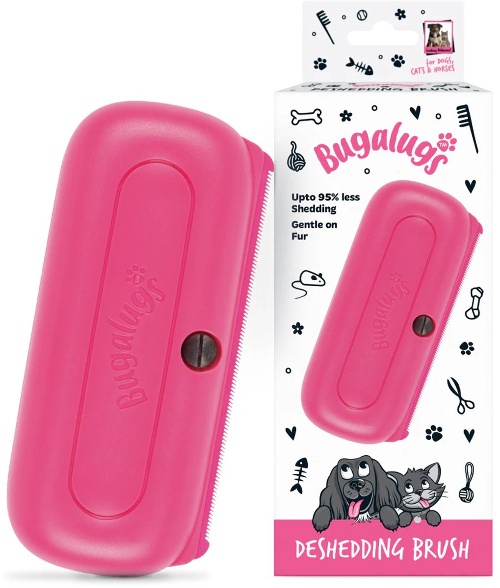 Bugalugs Deshedding Brush – Ontklittings- en Verzorgingsborstel voor Honden, Katten en Paarden – Antislip Handvat - Roze