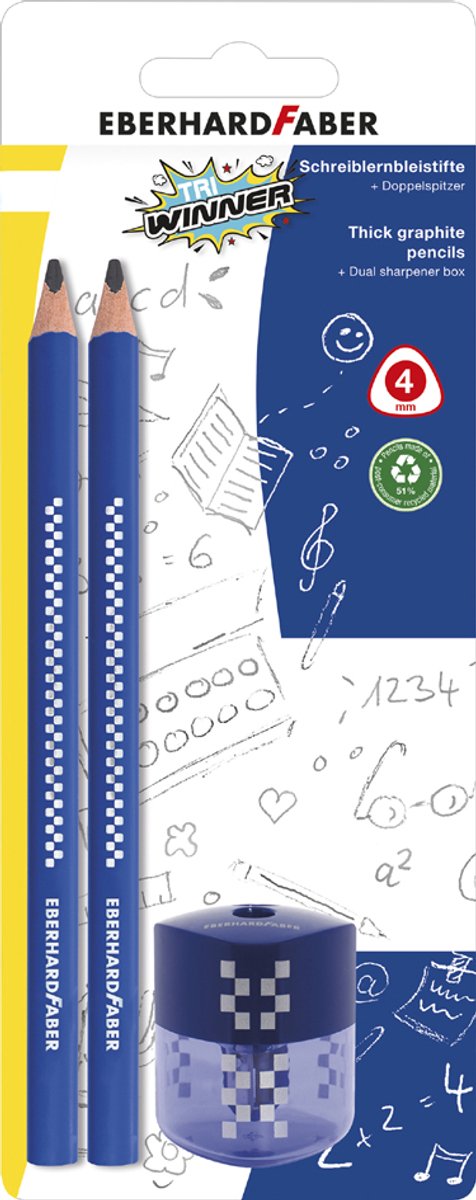 EBERHARD FABER set potloden TRI WINNER, 2B, blauw, 3-delig