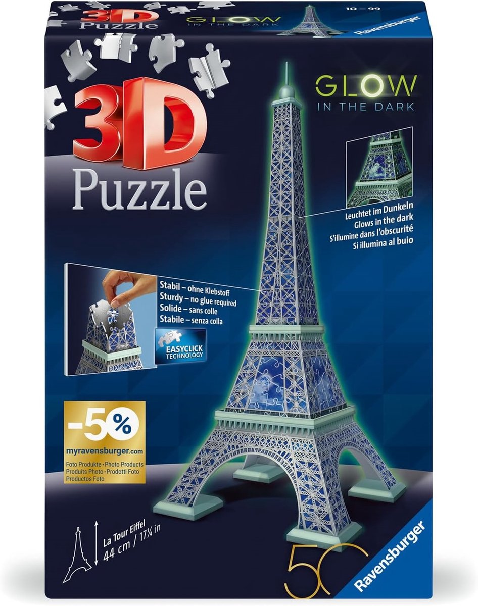 Ravensburger 3D Puzzel Eiffeltoren Glow in the dark - 216 stukjes