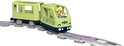 Train LEGO Duplo vert clair avec figurine blonde sur des rails.