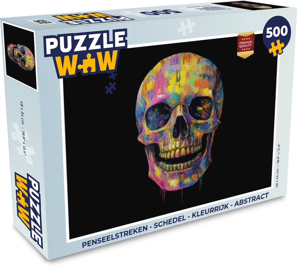 Puzzel Penseelstreken - Schedel - Kleurrijk - Abstract - Legpuzzel - Puzzel 500 stukjes