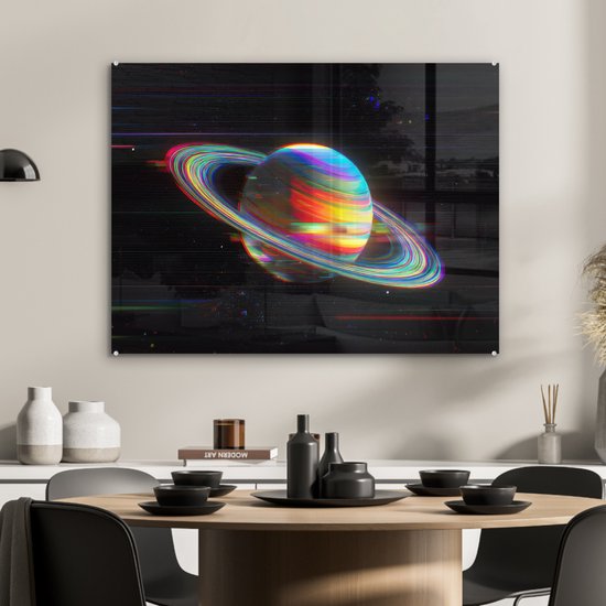 MuchoWow® Glasschilderij 80x60 cm - Schilderij acrylglas - Planeet - Cirkel - Kleurrijk - Foto op glas - Muurdecoratie woonkamer - Wanddecoratie slaapkamer - Schilderijen