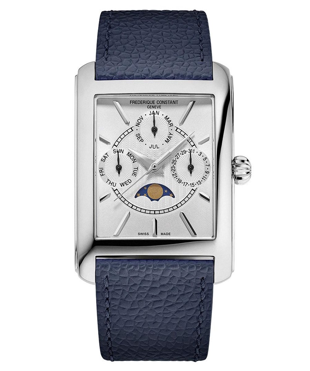 Frédérique Constant Classics Carrée Moonphase FC-265S4C6 Horloge - Leer - Blauw - Ø 36 mm