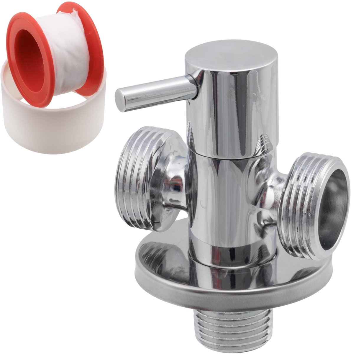 C74956 - Hoekafsluiter 1/2"x3/4"x3/4" - Messing - Vernikkeld - Voor Wateraanvoer