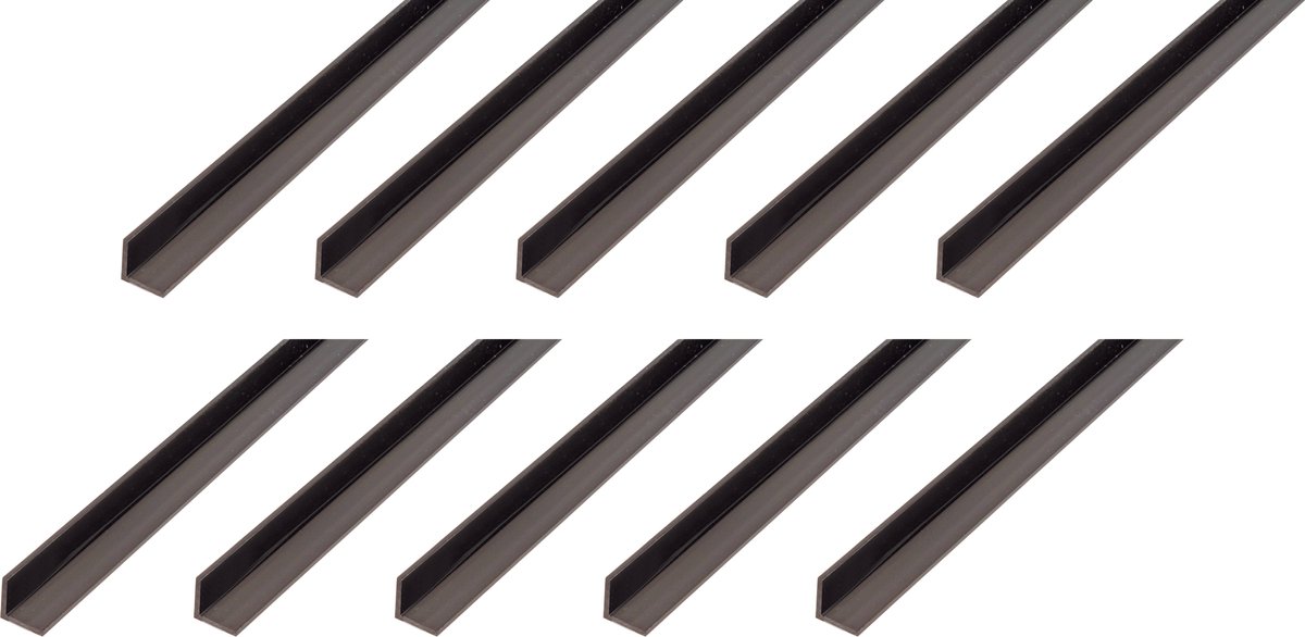 Alberts 10 x hoekprofiel, PVC, zwart, 25 x 25 x 1,8 mm, lengte 1 m