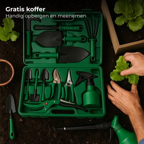 Lomera 10-Delige Tuingereedschap Set - Grasschaar - Tuinschepje Breed - Tuinschepje Smal - Tuinharkje - Snoeischaar - Voegenmes - Mini-Harkje - Mini-Schepje Breed - Mini-Schepje Smal - Plantenspuit - Opbergkoffer Inbegrepen van Lomera — afbeelding 4