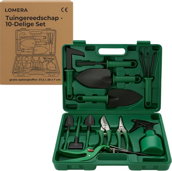 Lomera 10-Delige Tuingereedschap Set - Grasschaar - Tuinschepje Breed - Tuinschepje Smal - Tuinharkje - Snoeischaar - Voegenmes - Mini-Harkje - Mini-Schepje Breed - Mini-Schepje Smal - Plantenspuit - Opbergkoffer Inbegrepen van Lomera — afbeelding 5
