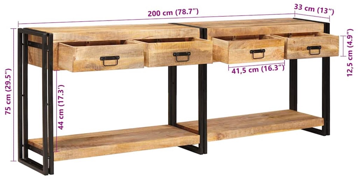 vidaXL Wandtafels - 2 - st - Bruin - 200 - x - 33 - x - 75 - cm - Massief - Mango - Hout