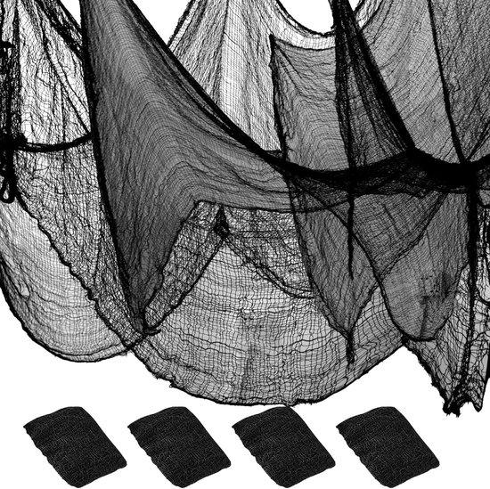 Lot de 4 tissus effrayants pour Halloween - 76 x 183 cm - Décoration d'Halloween - Accessoires de fête d'Halloween - Intérieur et extérieur - Maille décorative - Pour maison hantée, fête, jardin, portes, cour, fenêtres et décoration - Noir