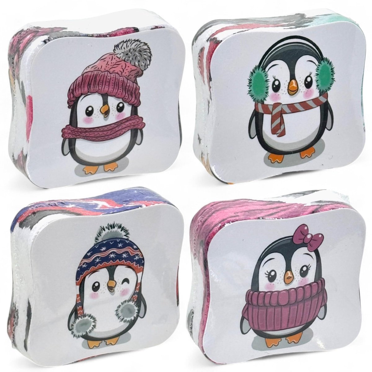 Set van 4 Magische Wasdoeken - 100% Katoen - Ontplooit in Warm Water (Pinguin Vrienden)