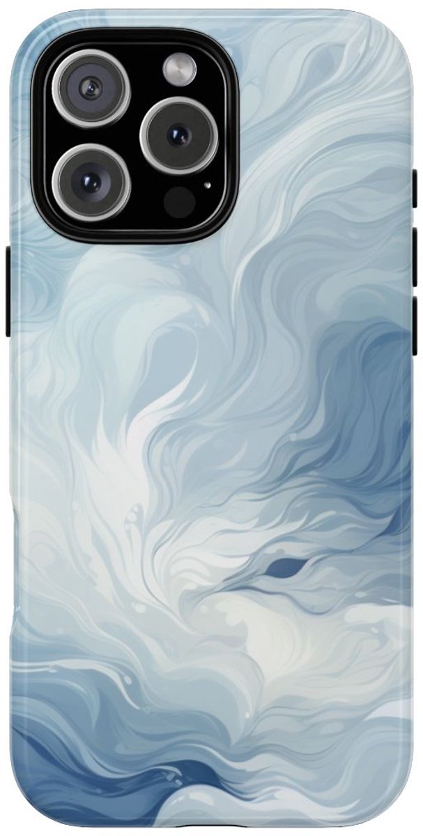 Wervelend IJzig Blauw Abstract Ontwerp – Telefoonhoesje Geschikt voor iPhone 16 Pro Max