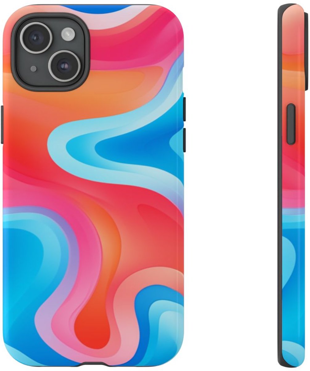 Kleurrijk Abstract Vormenpatroon – Telefoonhoesje Geschikt voor iPhone 15 Plus