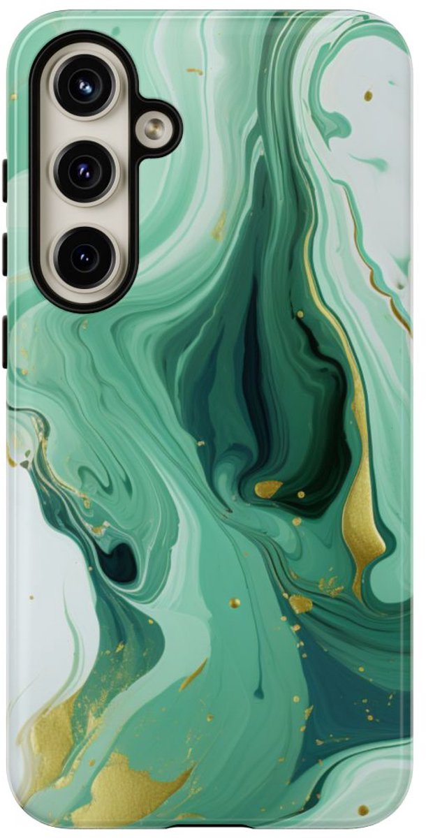 Groen-Gouden Marmerwerveling – Telefoonhoesje Geschikt voor Samsung Galaxy S24 Plus