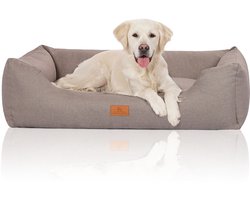 Knuffelwuff Hondenbed Lotte van velours met fijn handgeweven karakter XL 105 x 75cm lichtgrijs