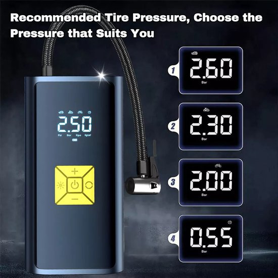 Bandenpomp Luchtcompressor 12V DC Bandenpomp Automatische pomp met LED-noodverlichting — afbeelding 2