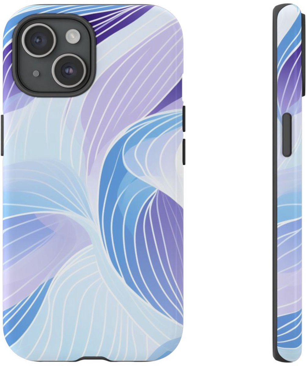 Blauw-Paarse Abstracte Golfpatronen – Telefoonhoesje Geschikt voor iPhone 15