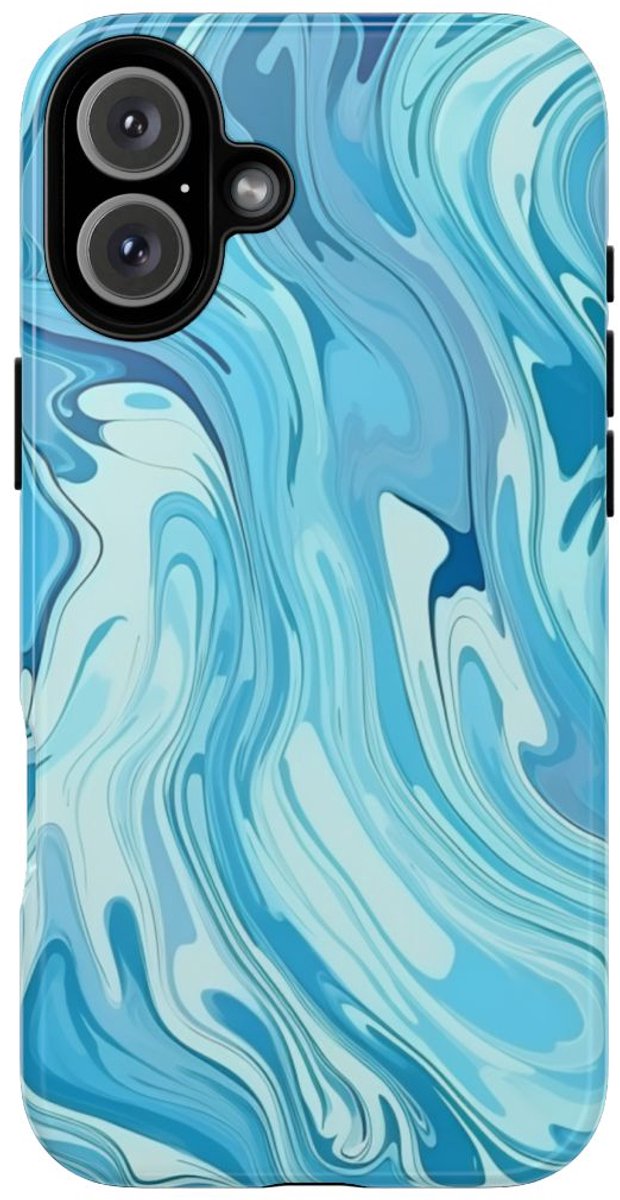 Blauw Suminagashi Marmer Abstract – Telefoonhoesje Geschikt voor iPhone 16 Plus
