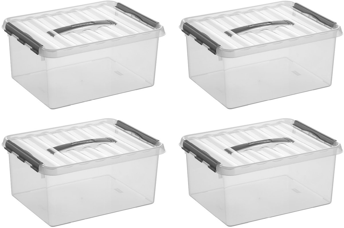 Sunware - Q-line opbergbox 15L - Set van 4 - Transparant/metaal