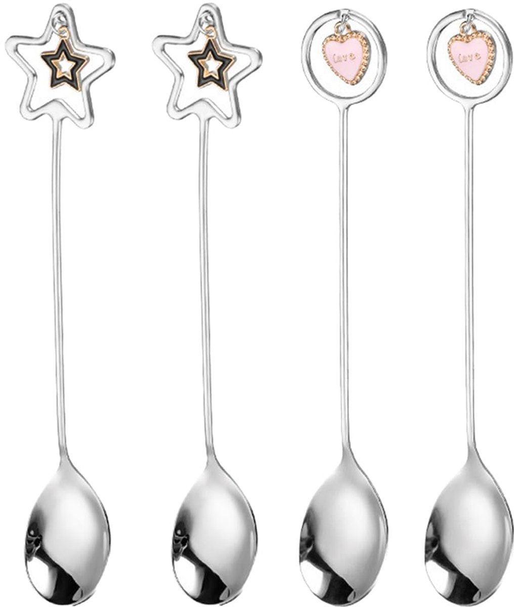 Koffielepels Cat RVS Dessertlepel - Hart en Ster Ontwerp - 4 Stuks